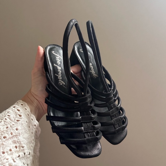 Free People Colette Cinched Heels - Black Strappy Sandals 38.5 8.5 Summer Event - Picture 6 of 9
